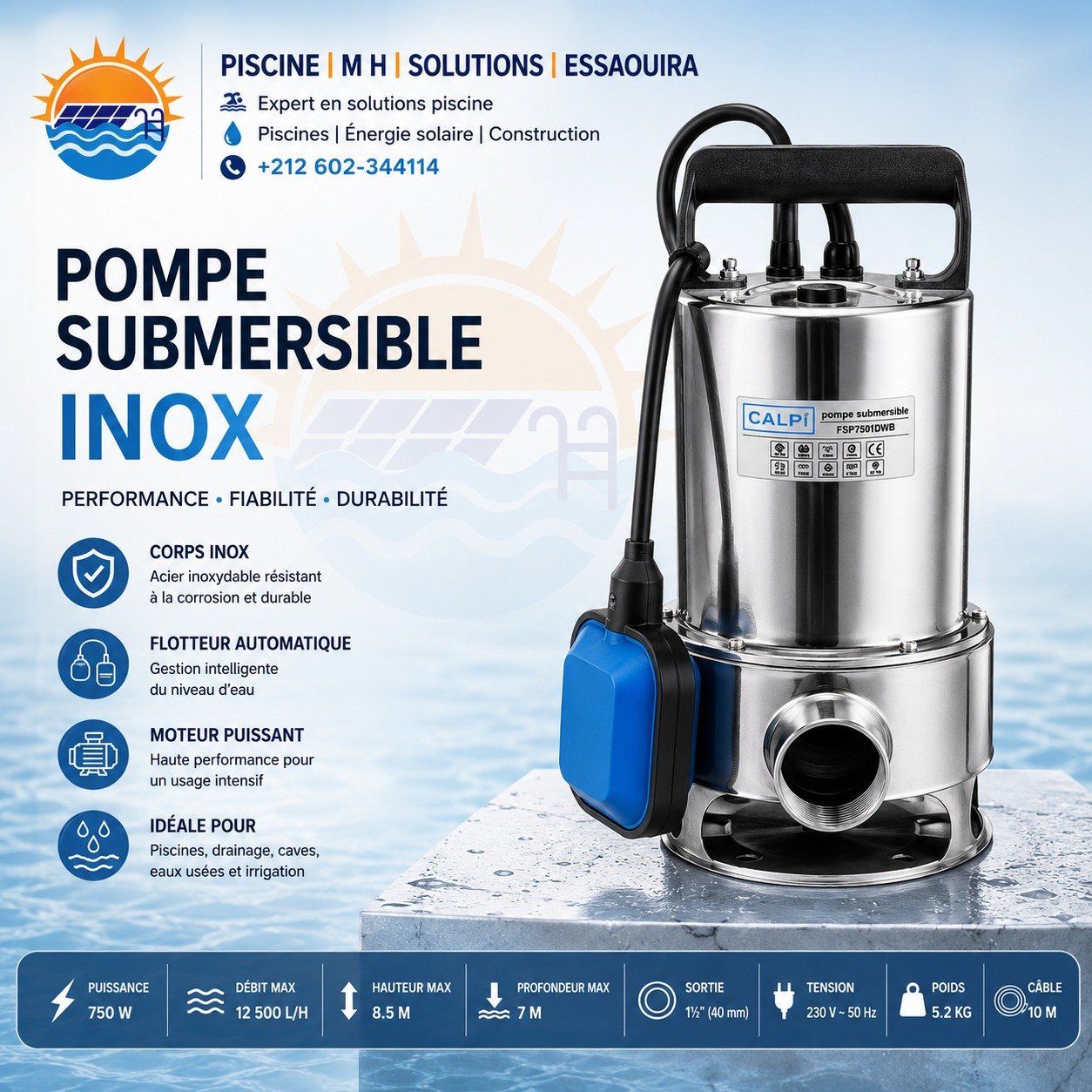 Pompe Submersible Inox 750W
